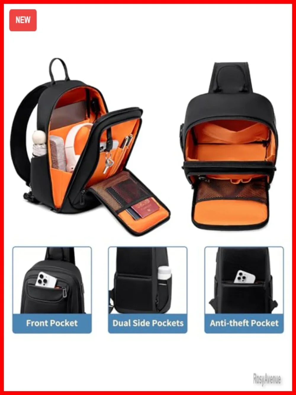 FENRUIEN Sling Backpack Mens Crossbody Bag Water Resistant Oxford Travel Daypack